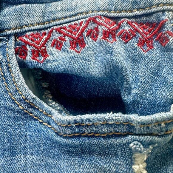 Inc Floral Embroidered skinny leg crop denim jeans with fringe bottom Size 10 - Picture 6 of 14